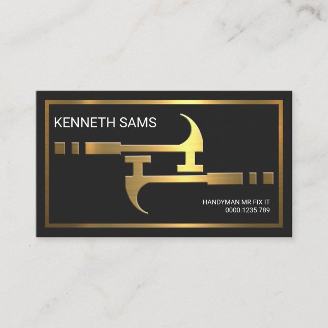 Handyman Macho Faux Gold Hammers Business Card (Front)