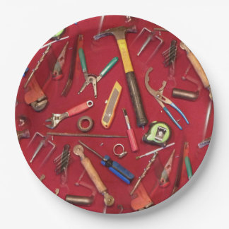 Handyman maintenance and contractor hand tools paper plate