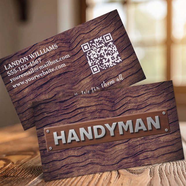 Handyman Maintenance Repair Service Wood QR Code Business Card (Creator Uploaded)