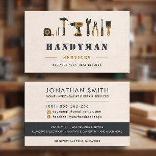 Handyman Minimalist Cream Gold Tools Custom Business Card