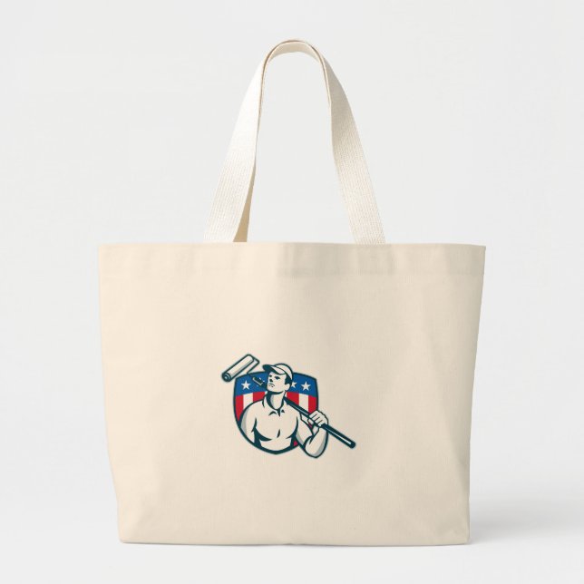 Handyman Painter Carrying Paint Roller Large Tote Bag (Front)