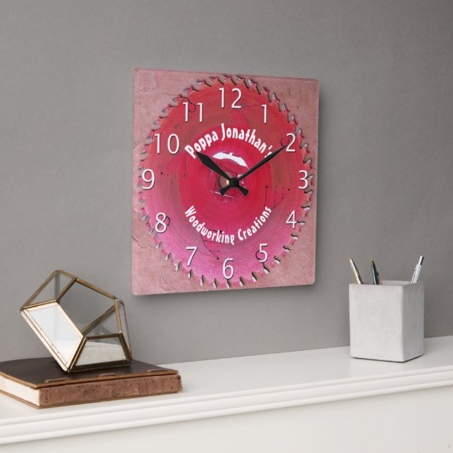 Handyman Personalised Woodworking Red Saw Blade  Square Wall Clock (Office)