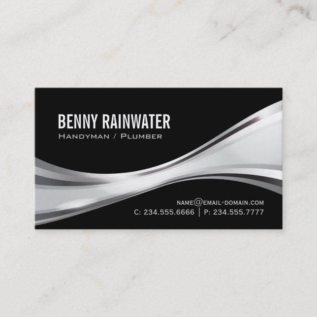 Handyman Plumber - Abstract Metallic Silver Business Card (Front)