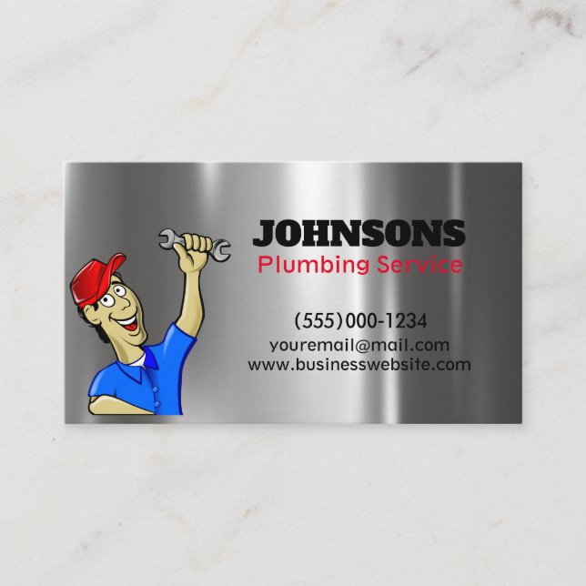 Handyman Plumber Wrench Metal Maintenance Business Card (Front)