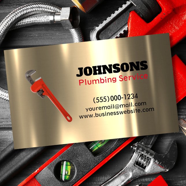 Handyman Plumber Wrench Metal Maintenance Business Card (Creator Uploaded)