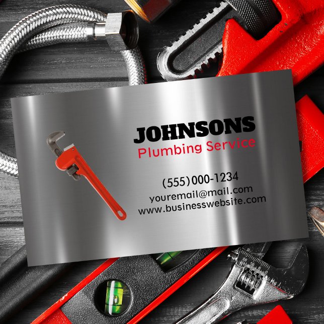 Handyman Plumber Wrench Metal Maintenance Business Card (Creator Uploaded)