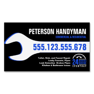 HANDYMAN PLUMBING 24 HOUR EMERGENCY WRENCH TOOL Magnetic BUSINESS CARD