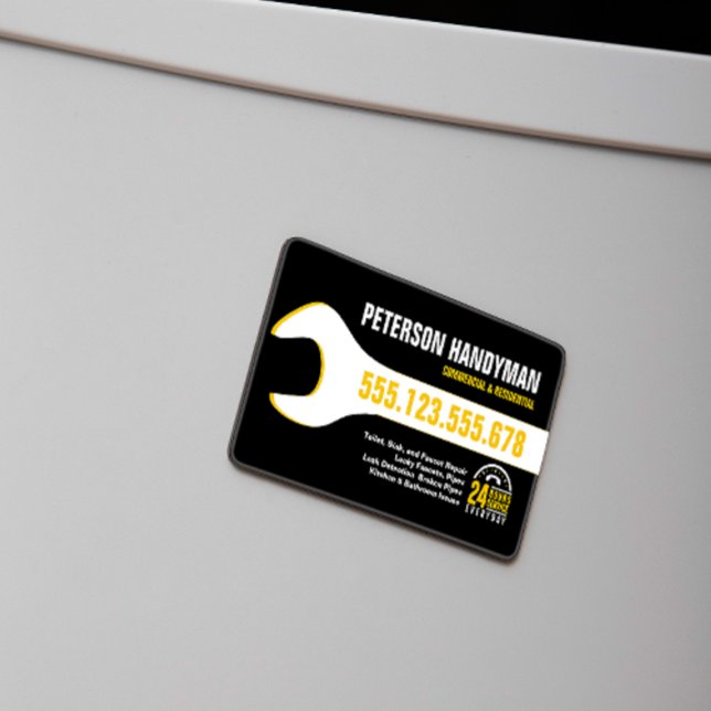 HANDYMAN PLUMBING 24 HOUR EMERGENCY WRENCH TOOL 	Magnetic BUSINESS CARD (Creator Uploaded)