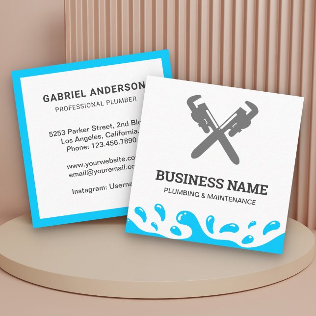 Handyman Plumbing Pipe Wrench White Plumber Square Business Card (Creator Uploaded)