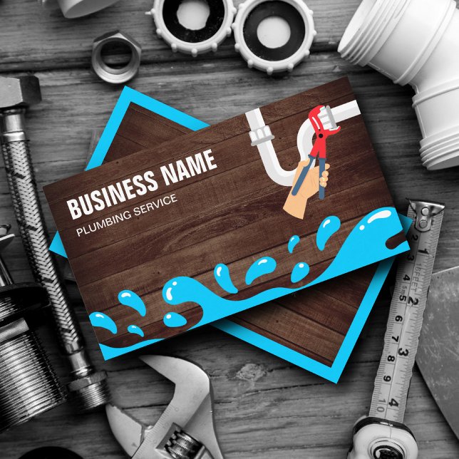 Handyman Plumbing Water Pipe Rustic Wood Plumber Business Card (Creator Uploaded)