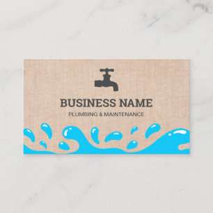 Handyman Plumbing Water Tap Rustic Burlap Plumber Business Card