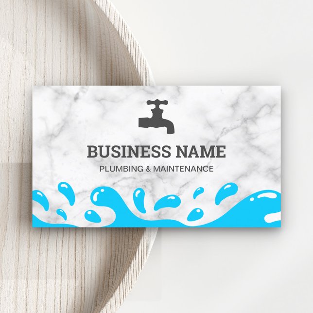 Handyman Plumbing Water Tap White Marble Plumber Business Card (Creator Uploaded)