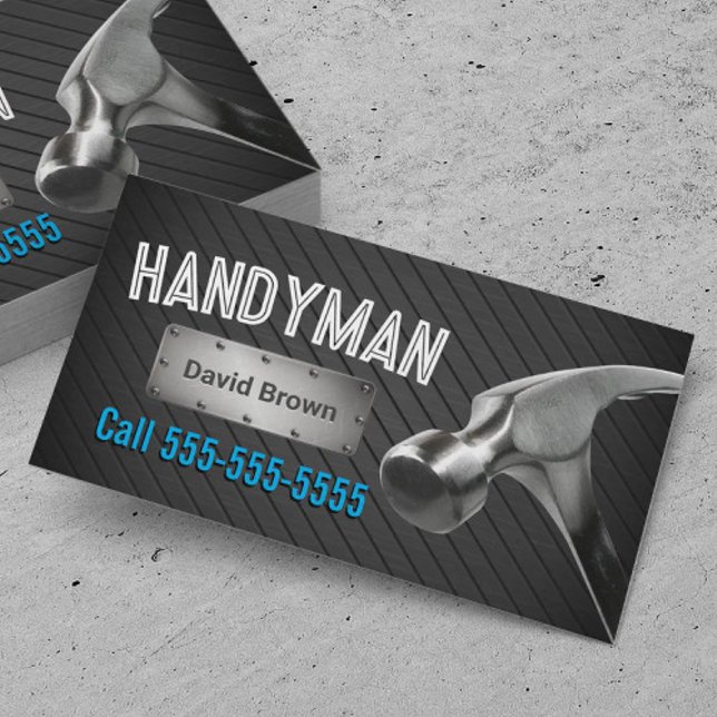 Handyman Professional Big Hammer Dark Metal Business Card (Creator Uploaded)