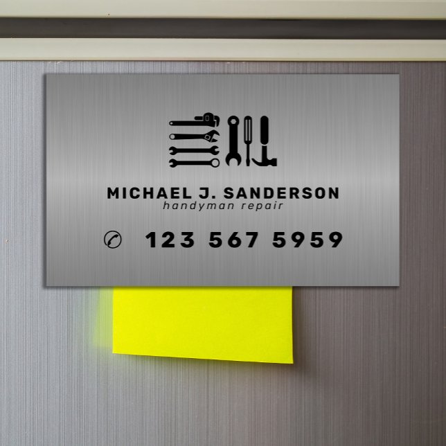 Handyman professional repair services metal 	Magnetic business card (Creator Uploaded)