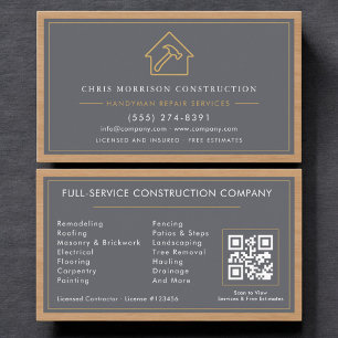 Handyman QR Code Wood Construction Professional Business Card