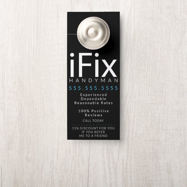 Handyman Repair Business Fix Customisable Modern Door Hanger (On Knob)