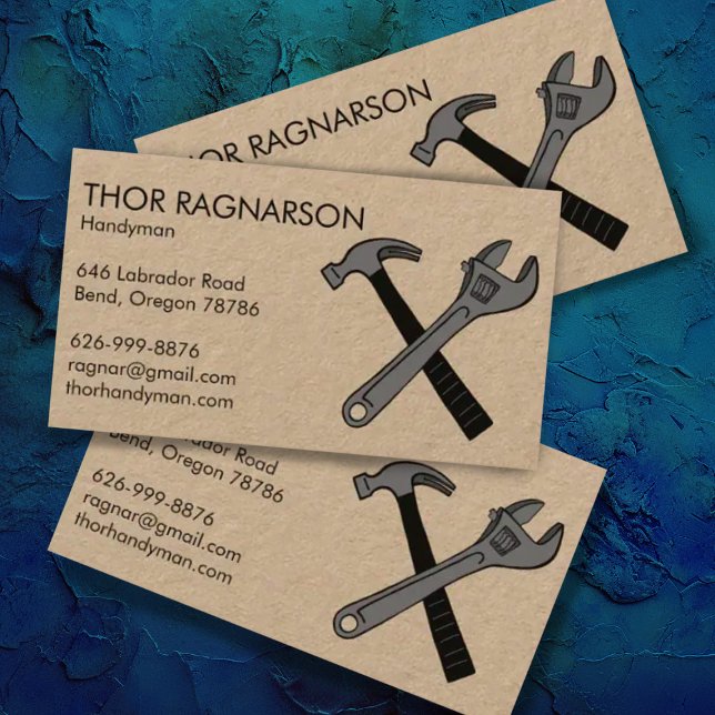 Handyman Repair Construction Wrench Hammer KRAFT Business Card (Creator Uploaded)