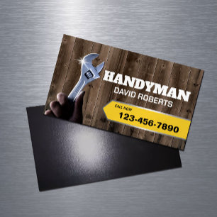 Handyman Repair Maintenance Plumbing Service Wood Magnetic Business Card