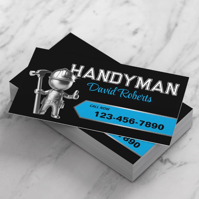 Handyman Repair & Maintenance Service Black & Blue Business Card (Creator Uploaded)