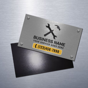 Handyman Repair Maintenance Service Faux Metal Magnetic Business Card