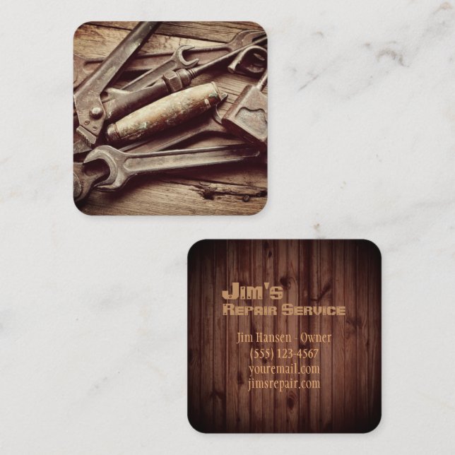 Handyman Rustic Tools Maintenance Repair Service Square Business Card (Front/Back)