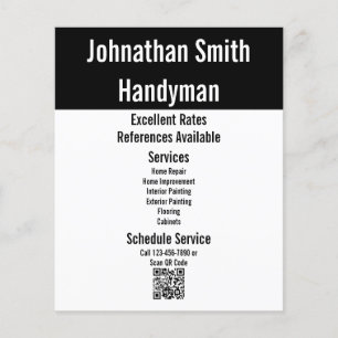 Handyman Services Black and White QR Code Template Flyer