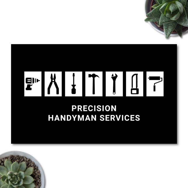 Handyman Services Home Repair Tools Modern Black Business Card (Modern, bold and minimalist handyman business card)