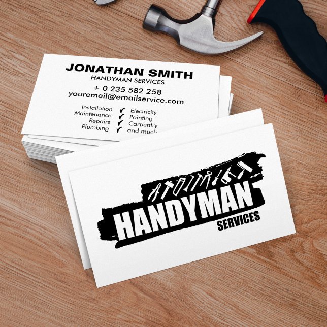 Handyman services simple black and white business card (Creator Uploaded)