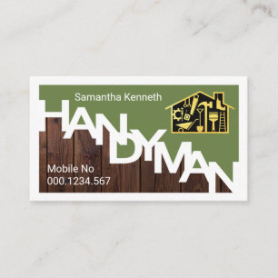 Handyman Signage Border Wood Grain Business Card