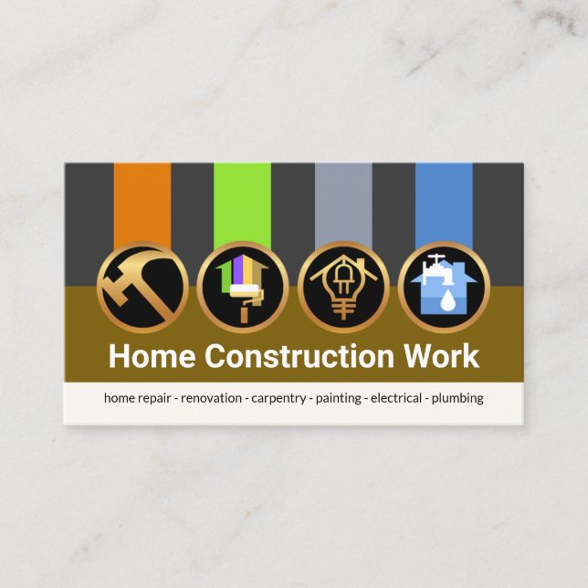 Handyman Tool Medals Colourful Layers Construction Business Card (Front)