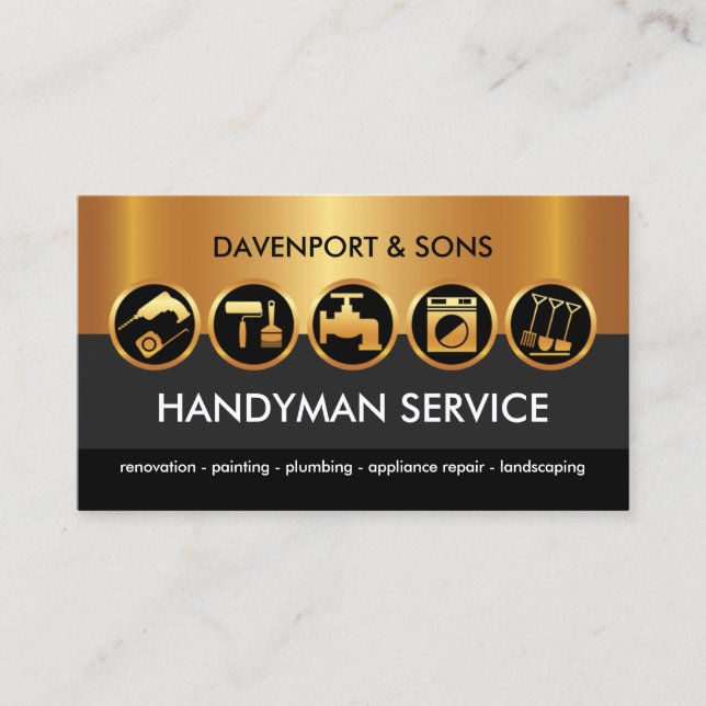 Handyman Tools Gold Black Layers Business Card (Front)