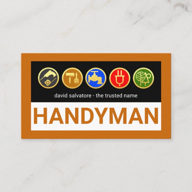 Handyman Tools On Brown Border Business Card (Front)