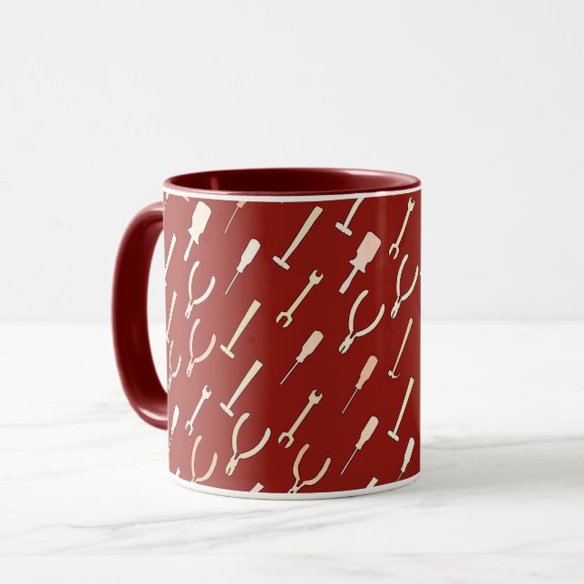 Handyman tools, on burgundy mug (Front Left)