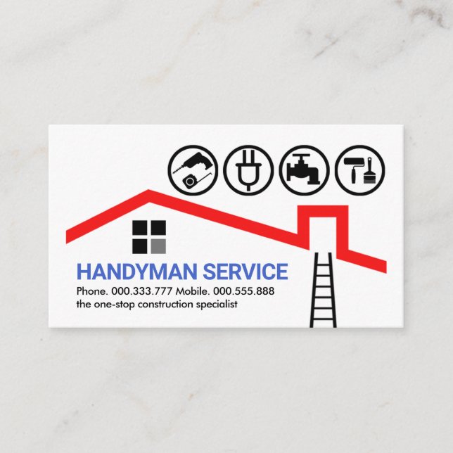 Handyman Tools On Red Rooftop Business Card (Front)