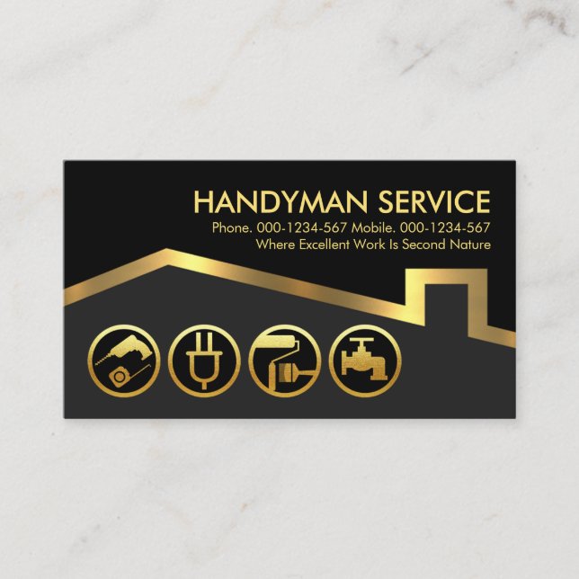 Handyman Tools On Rooftop Building Business Card (Front)