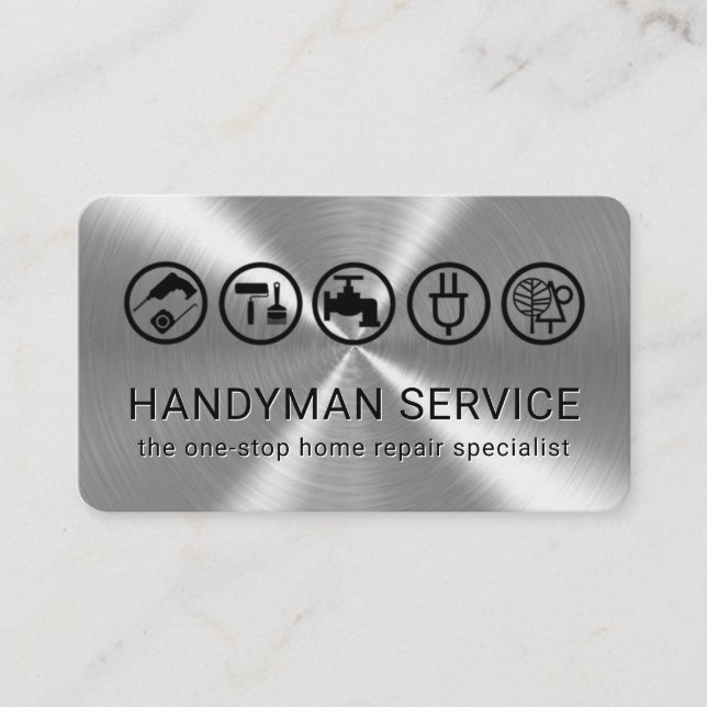 Handyman Tools On Silver Metallic Layer Business Card (Front)