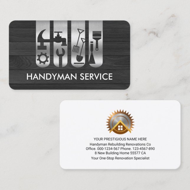 Handyman Tools Tab On Wood Business Card (Front/Back)