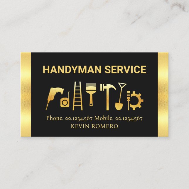 Handyman Tools With Gold Stripes Business Card (Front)