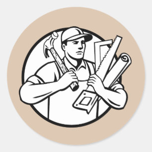 Handyman Tradesman Repairman Carpenter with Tools Classic Round Sticker