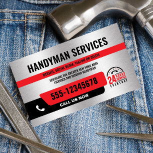 HANDYMAN URGENT REPAIR 24/ SILVER BLACK RED BUSINESS CARD