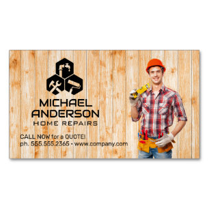 Handyman with Tool Belt   Home Repairs Magnetic Business Card