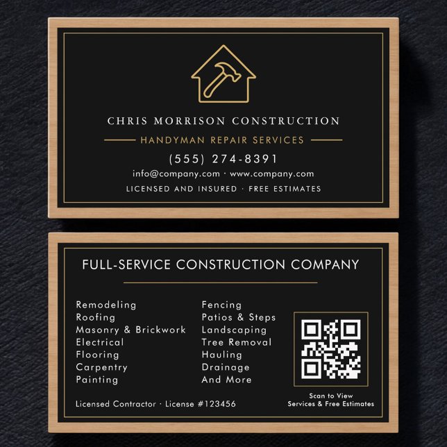 Handyman Wood QR Code Construction Business Card (Creator Uploaded)