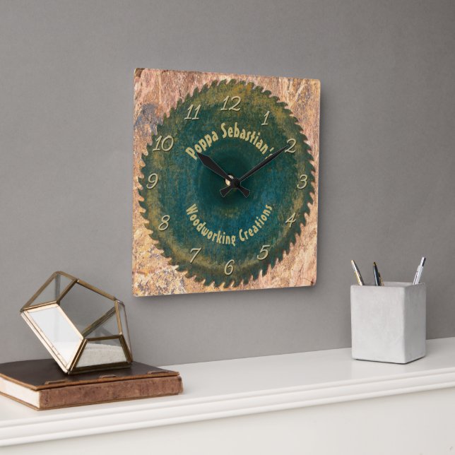 Handyman Woodworking Rustic Saw Blade Template Square Wall Clock (Office)