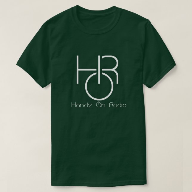 Handz On Radio Men's White Logo Tee with text (Design Front)