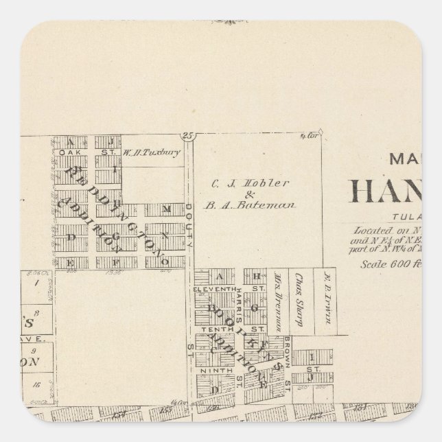 Hanford, Tulare County Square Sticker (Front)