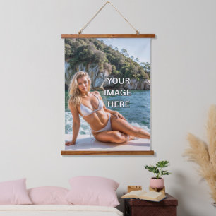 HANG! 🖼️ Custom Tapestry with Wood Top Display