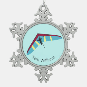 Hang Gliding Snowflake Pewter Christmas Ornament
