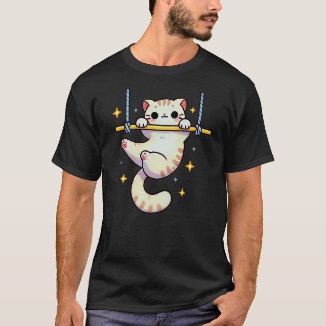 Hang In There Aerial Kitty Aerialist Cat Trapeze T-Shirt (Front)