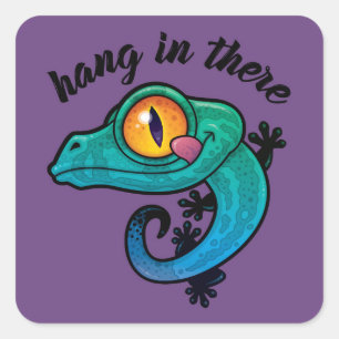 Hang In There Colourful Gecko Square Sticker