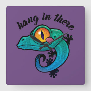 Hang In There Colourful Gecko Square Wall Clock